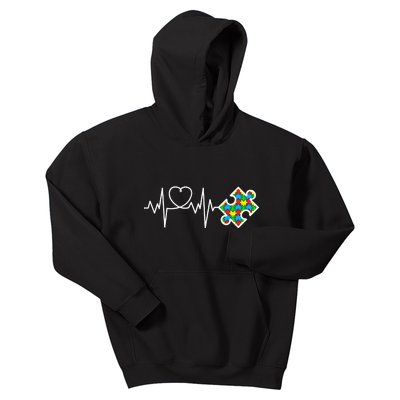 Heart Puzzle Piece Heartbeat Autism Awareness Kids Hoodie