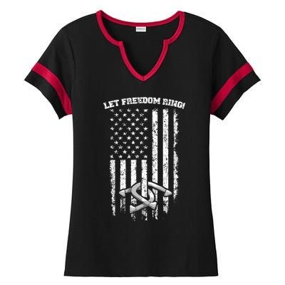 Horseshoes Pitching Patriotic Distressed American Flag Gift Ladies Halftime Notch Neck Tee