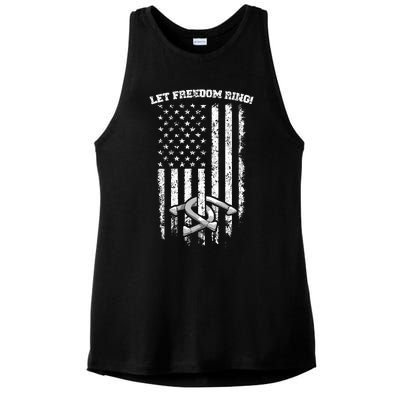 Horseshoes Pitching Patriotic Distressed American Flag Gift Ladies PosiCharge Tri-Blend Wicking Tank