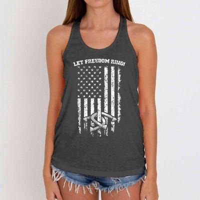 Horseshoes Pitching Patriotic Distressed American Flag Gift Women's Knotted Racerback Tank