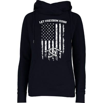 Horseshoes Pitching Patriotic Distressed American Flag Gift Womens Funnel Neck Pullover Hood