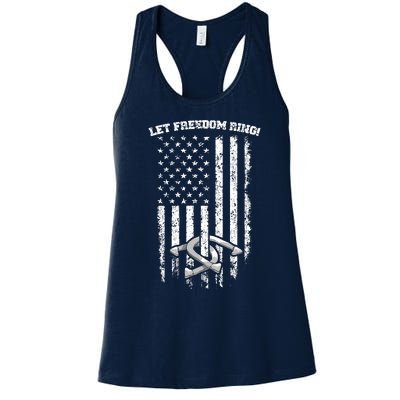 Horseshoes Pitching Patriotic Distressed American Flag Gift Women's Racerback Tank