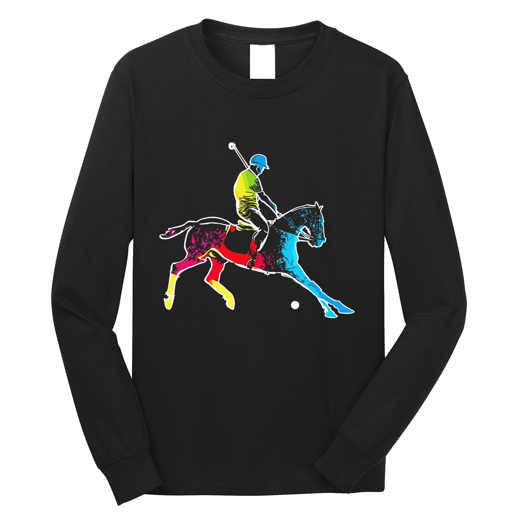 Horse Polo Player Colorful Polo Sports Horseback Riding Long Sleeve Shirt