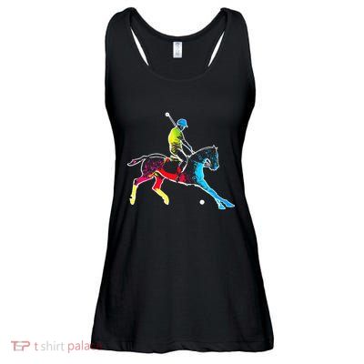 Horse Polo Player Colorful Polo Sports Horseback Riding Ladies Essential Flowy Tank