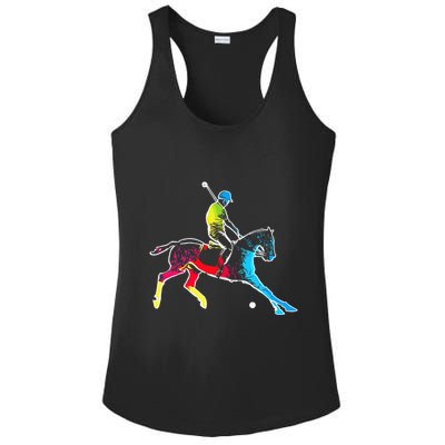 Horse Polo Player Colorful Polo Sports Horseback Riding Ladies PosiCharge Competitor Racerback Tank