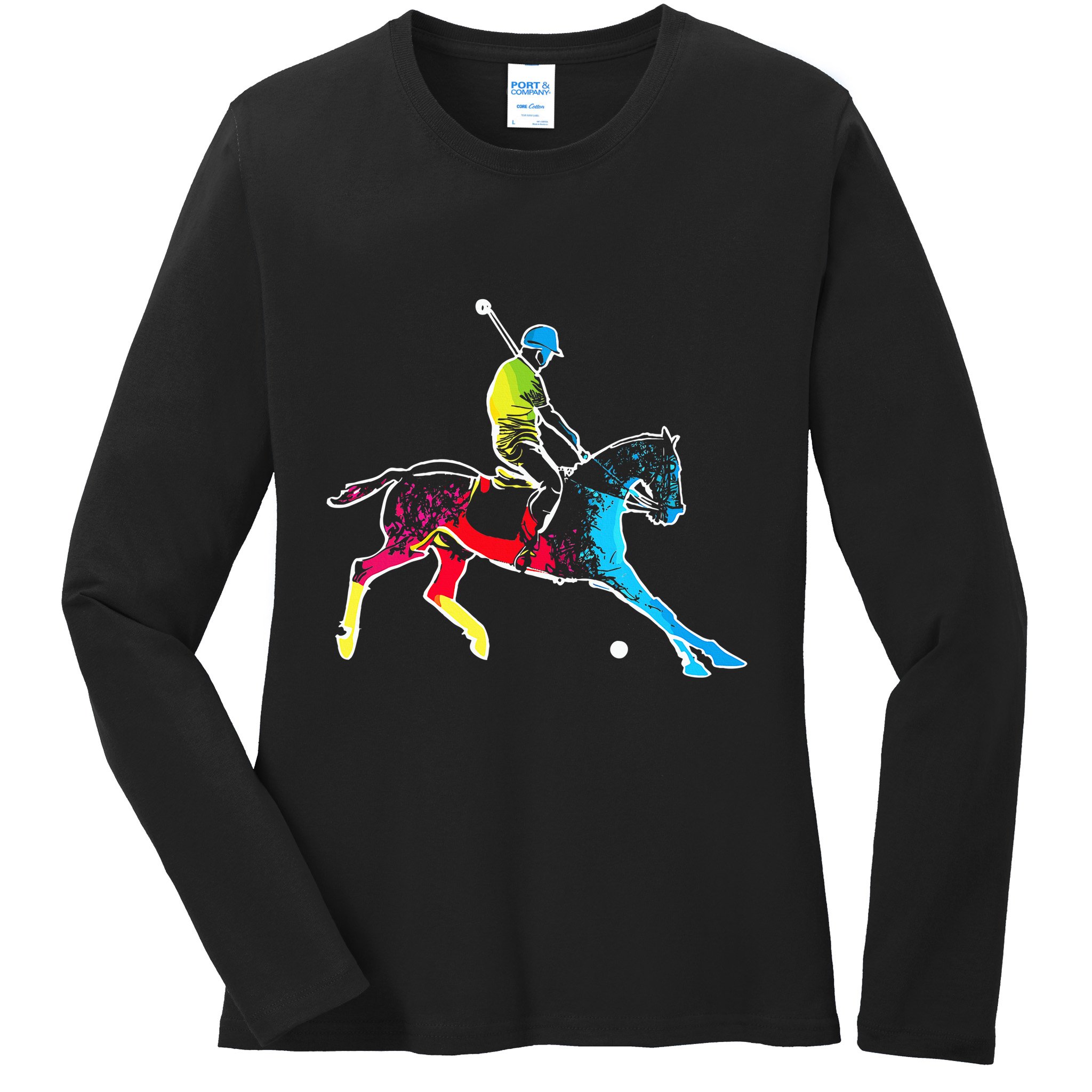 Horse Polo Player Colorful Polo Sports Horseback Riding Ladies Long Sleeve Shirt