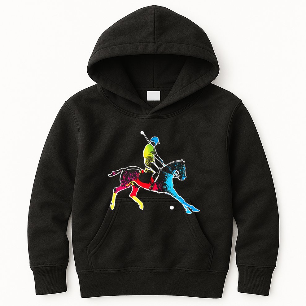 Horse Polo Player Colorful Polo Sports Horseback Riding Kids Hoodie