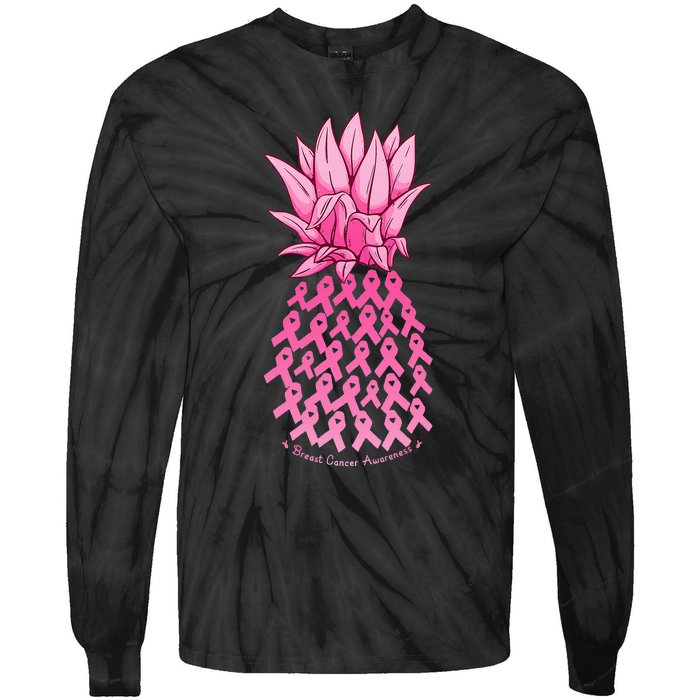 Hawaiian Pineapple & Pink Ribbon Breast Cancer Awareness Day Tie-Dye Long Sleeve Shirt