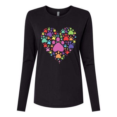 Heart Paw Print Dog Cat Lover Valentines Day Womens Cotton Relaxed Long Sleeve T-Shirt