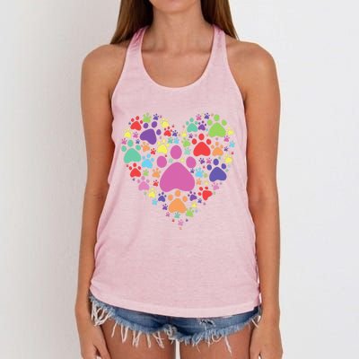 Heart Paw Print Dog Cat Lover Valentines Day Women's Knotted Racerback Tank