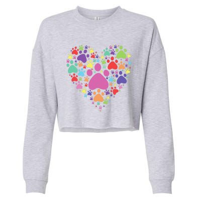 Heart Paw Print Dog Cat Lover Valentines Day Cropped Pullover Crew