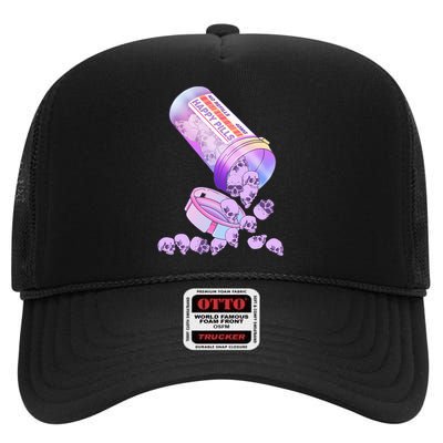 Happy Pills Pastel Goth Kawaii Yami Skull Otaku High Crown Mesh Back Trucker Hat