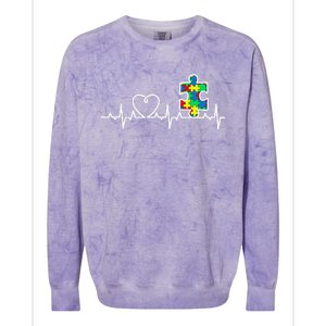 Heart Puzzle Piece Heartbeat Cool Autism Awareness Gift Colorblast Crewneck Sweatshirt