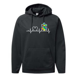 Heart Puzzle Piece Heartbeat Cool Autism Awareness Gift Performance Fleece Hoodie