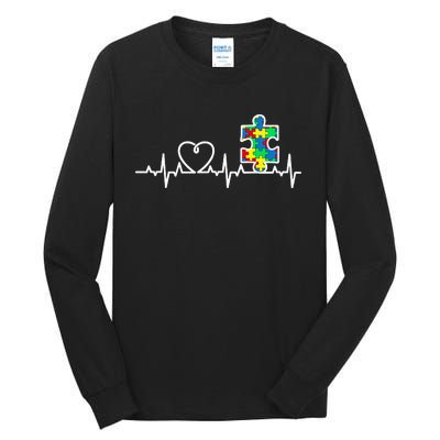 Heart Puzzle Piece Heartbeat Cool Autism Awareness Gift Tall Long Sleeve T-Shirt