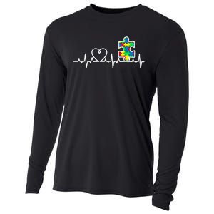 Heart Puzzle Piece Heartbeat Cool Autism Awareness Gift Cooling Performance Long Sleeve Crew