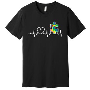 Heart Puzzle Piece Heartbeat Cool Autism Awareness Gift Premium T-Shirt