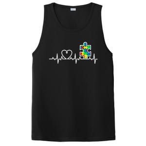 Heart Puzzle Piece Heartbeat Cool Autism Awareness Gift PosiCharge Competitor Tank