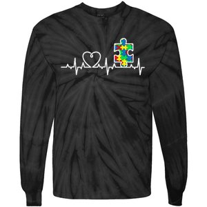 Heart Puzzle Piece Heartbeat Cool Autism Awareness Gift Tie-Dye Long Sleeve Shirt