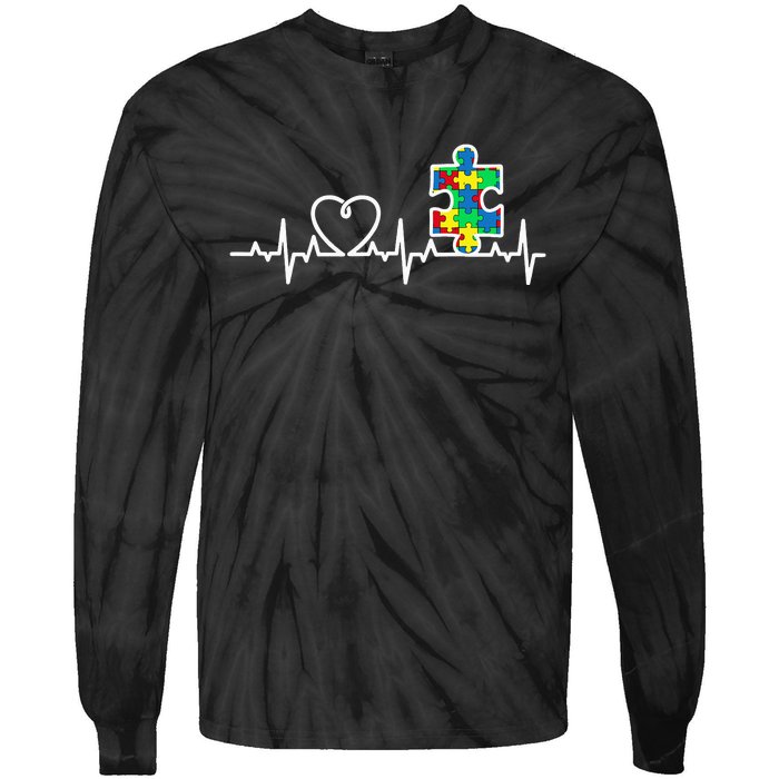 Heart Puzzle Piece Heartbeat Cool Autism Awareness Gift Tie-Dye Long Sleeve Shirt