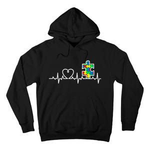 Heart Puzzle Piece Heartbeat Cool Autism Awareness Gift Tall Hoodie