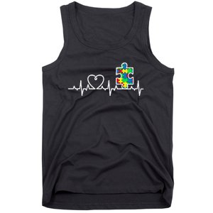 Heart Puzzle Piece Heartbeat Cool Autism Awareness Gift Tank Top