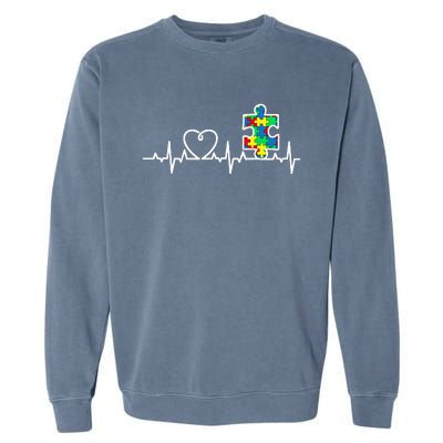 Heart Puzzle Piece Heartbeat Cool Autism Awareness Gift Garment-Dyed Sweatshirt