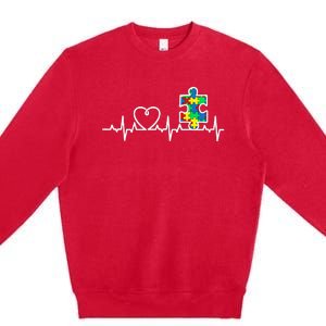 Heart Puzzle Piece Heartbeat Cool Autism Awareness Gift Premium Crewneck Sweatshirt