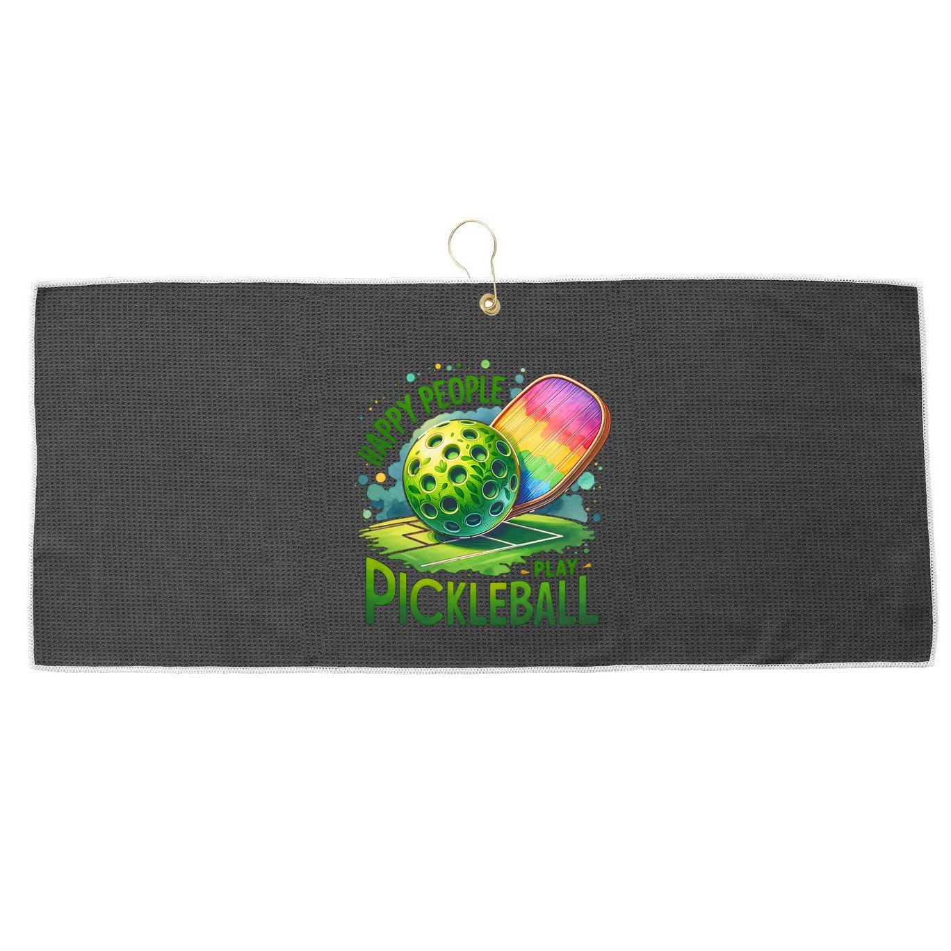 Happy People Play Pickleball Large Microfiber Waffle Golf Towel