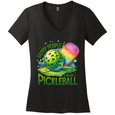 Happy People Play Pickleball Women's V-Neck T-Shirt