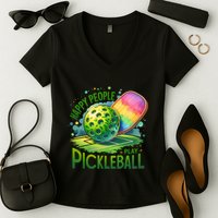 Happy People Play Pickleball Women's V-Neck T-Shirt
