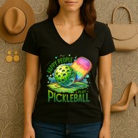 Happy People Play Pickleball Women's V-Neck T-Shirt