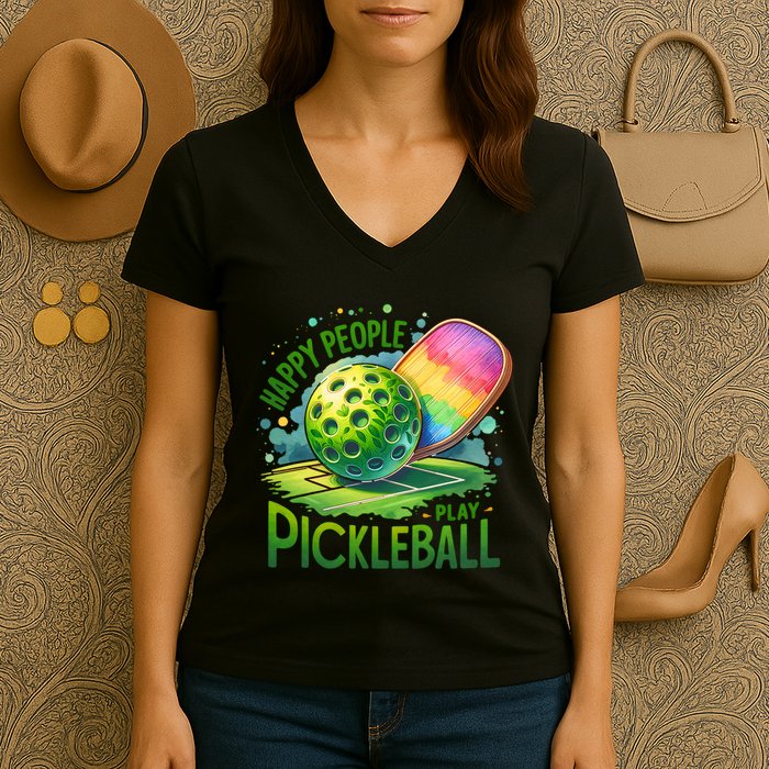 Happy People Play Pickleball Women's V-Neck T-Shirt