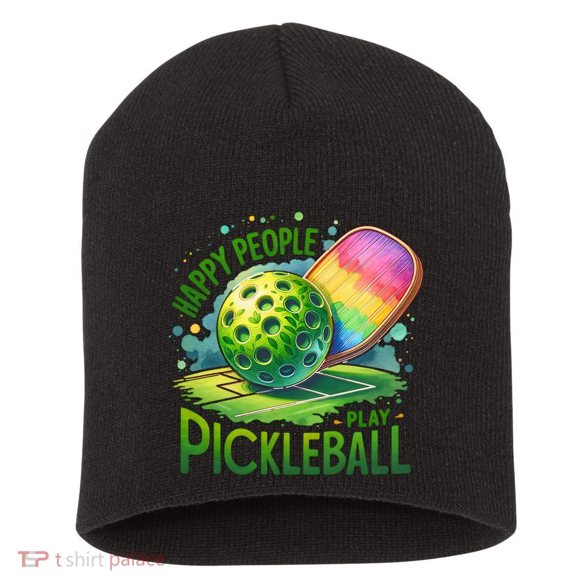 Happy People Play Pickleball Short Acrylic Beanie