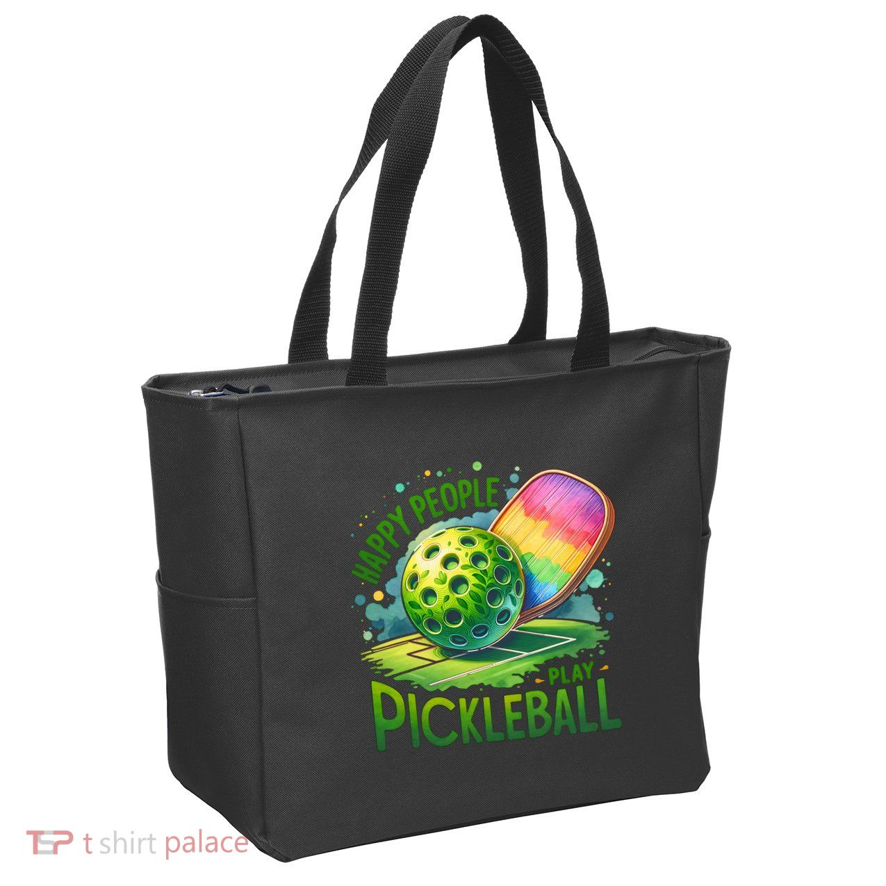 Happy People Play Pickleball Zip Tote Bag