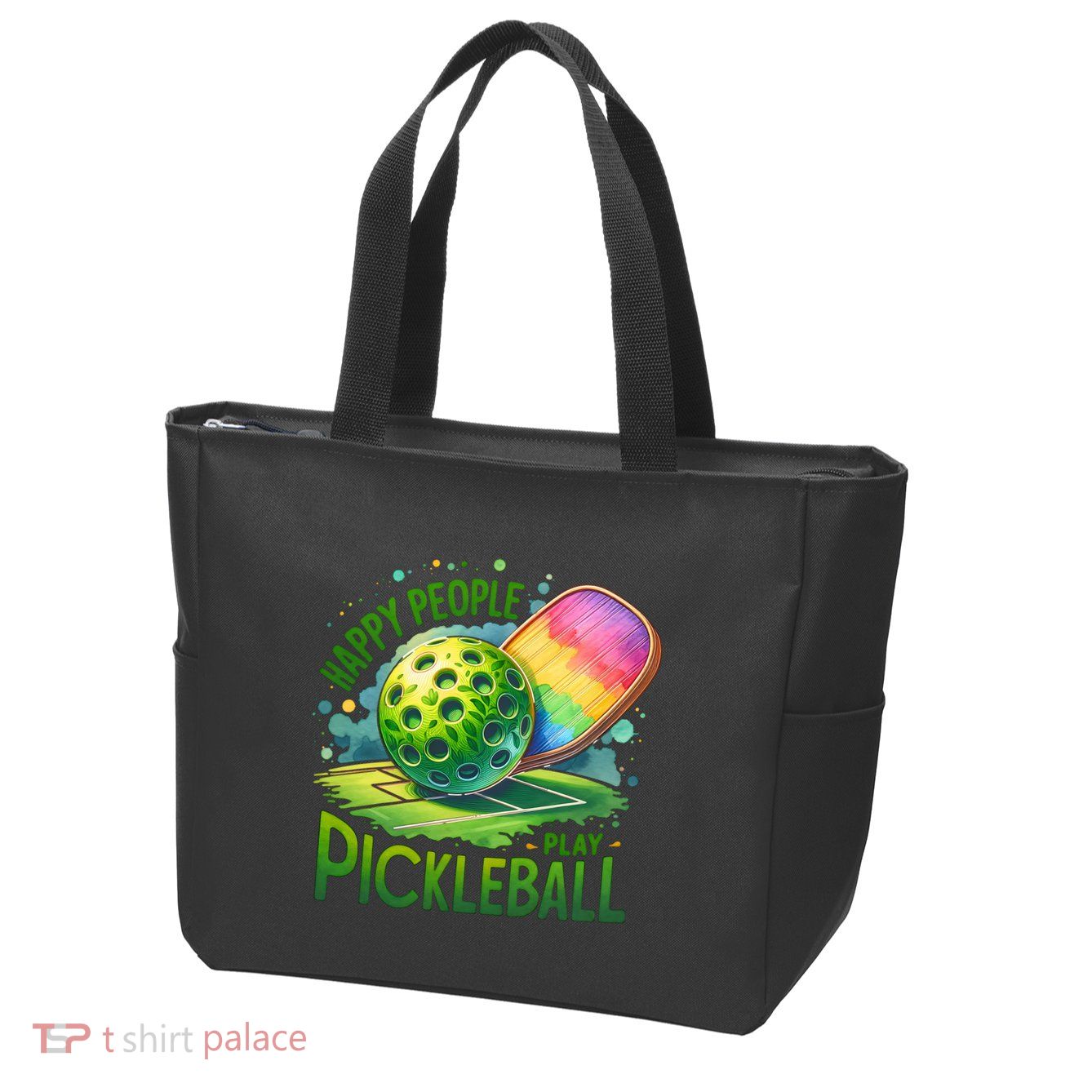 Happy People Play Pickleball Zip Tote Bag