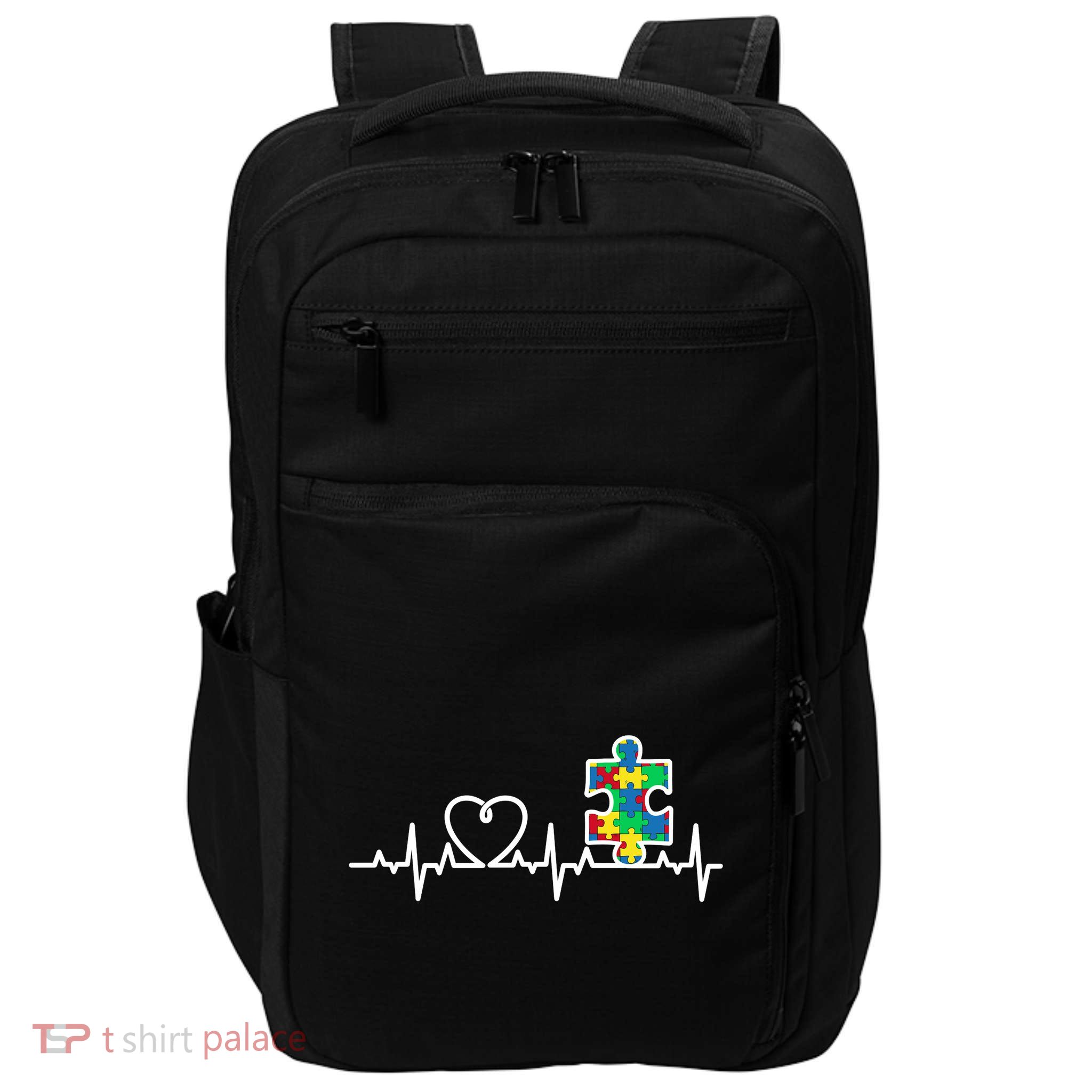 Heart Puzzle Piece Heartbeat Cool Autism Awareness Gift Impact Tech Backpack