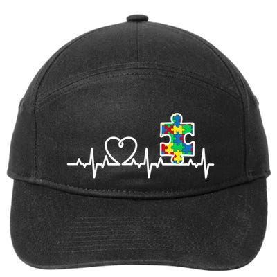 Heart Puzzle Piece Heartbeat Cool Autism Awareness Gift 7-Panel Snapback Hat