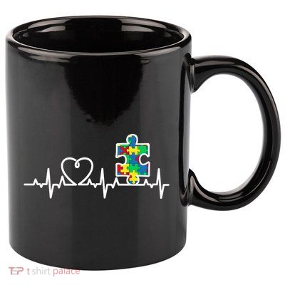Heart Puzzle Piece Heartbeat Cool Autism Awareness Gift 11oz C Handle Ceramic Mug