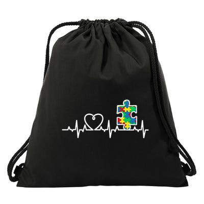 Heart Puzzle Piece Heartbeat Cool Autism Awareness Gift Drawstring Bag