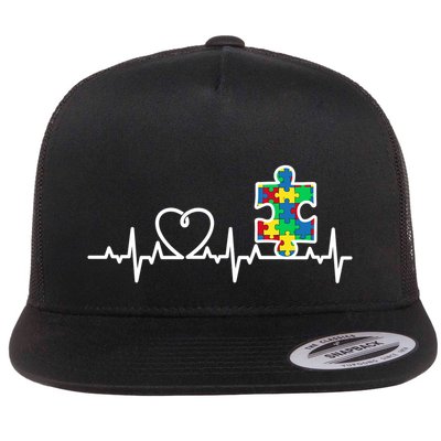 Heart Puzzle Piece Heartbeat Cool Autism Awareness Gift Flatbill Hat