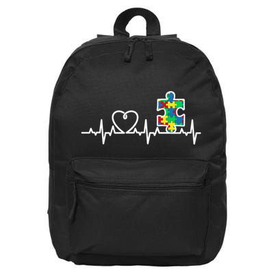 Heart Puzzle Piece Heartbeat Cool Autism Awareness Gift 16 in Basic Backpack