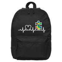 Heart Puzzle Piece Heartbeat Cool Autism Awareness Gift 16 in Basic Backpack
