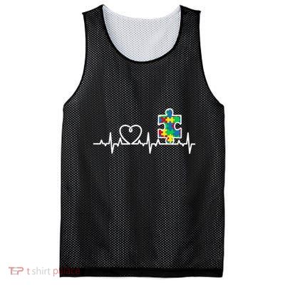 Heart Puzzle Piece Heartbeat Cool Autism Awareness Gift Mesh Reversible Basketball Jersey Tank