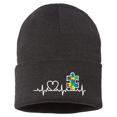 Heart Puzzle Piece Heartbeat Cool Autism Awareness Gift Sustainable Knit Beanie