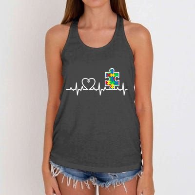 Heart Puzzle Piece Heartbeat Cool Autism Awareness Gift Women's Knotted Racerback Tank