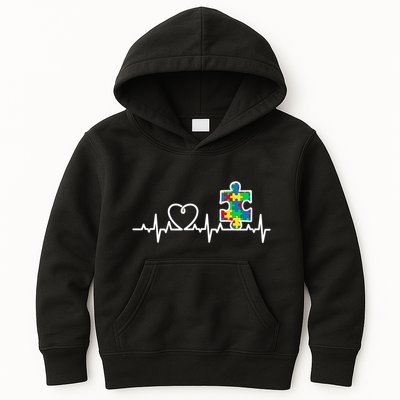 Heart Puzzle Piece Heartbeat Cool Autism Awareness Gift Kids Hoodie