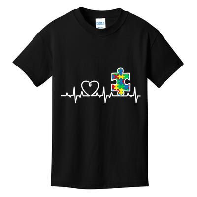 Heart Puzzle Piece Heartbeat Cool Autism Awareness Gift Kids T-Shirt