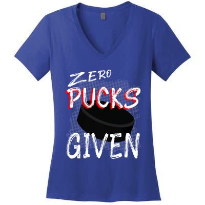 Hockey Player Pun Zero Pucks Given Funny Profanity Gift Women's V-Neck T-Shirt