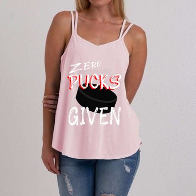 Hockey Player Pun Zero Pucks Given Funny Profanity Gift Women's Strappy Tank